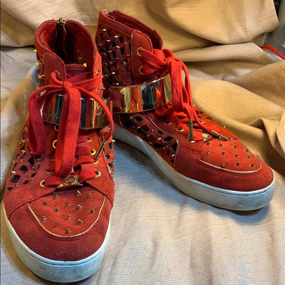 Michael Kors leather high studded sneakers w/zippr - Picture 15 of 16